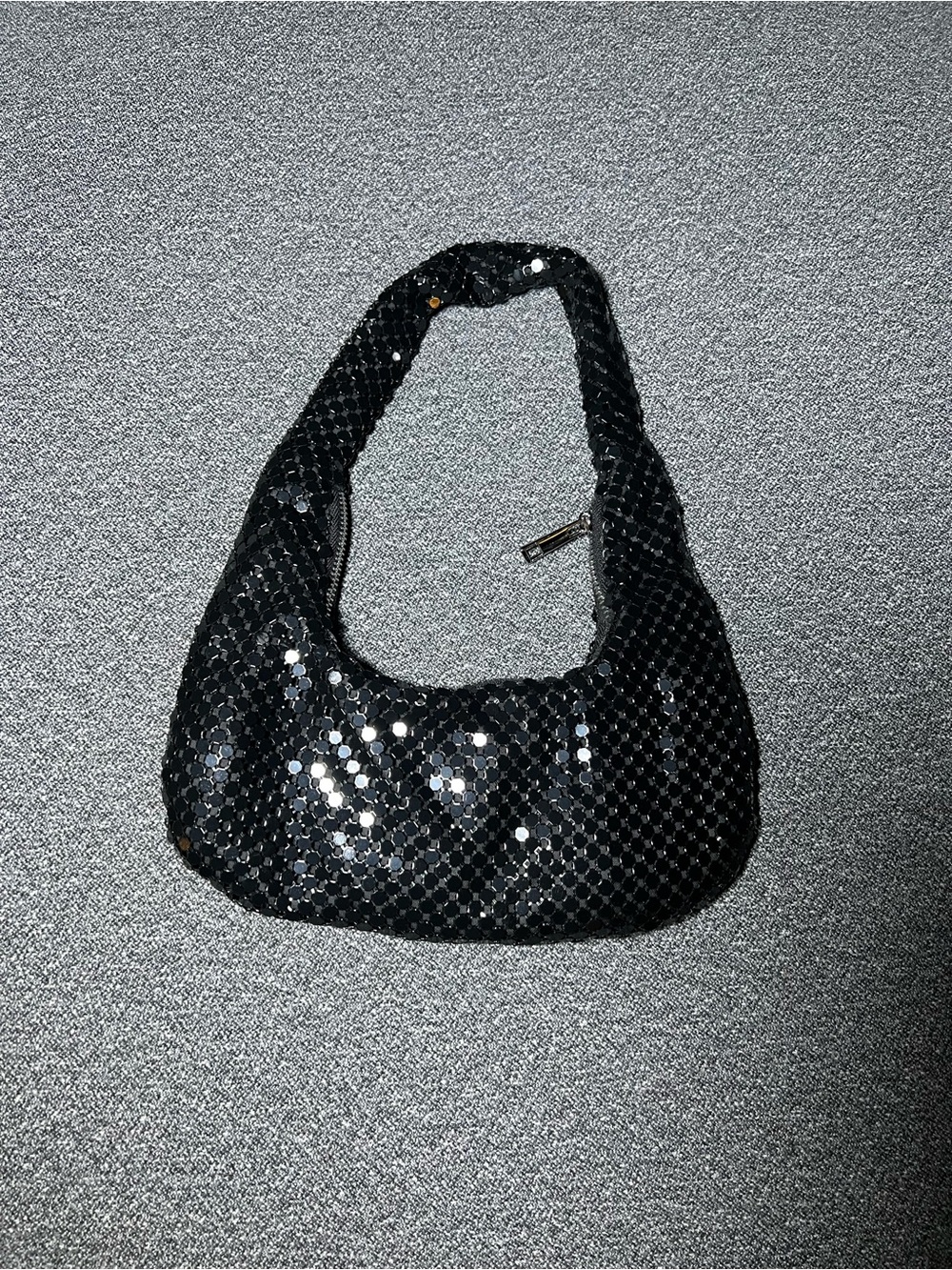 SHEIN Black Sequin Shoulder Hobo Bag